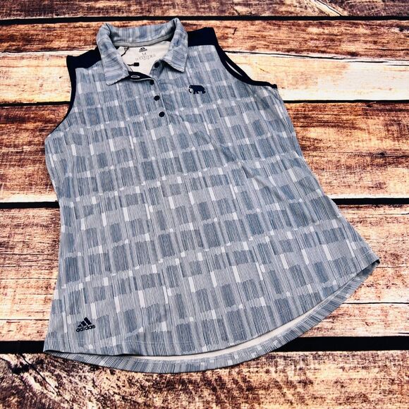 Adidas Ultimate360 Sleeveless Polo Medium Dark Blue Printed Embroidered Chest - Picture 1 of 10